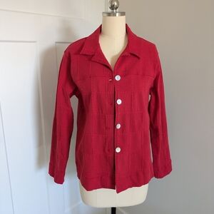 Coldwater Creek Textured Red Jacket Long Sleeve Shell Buttons Sz. Medium